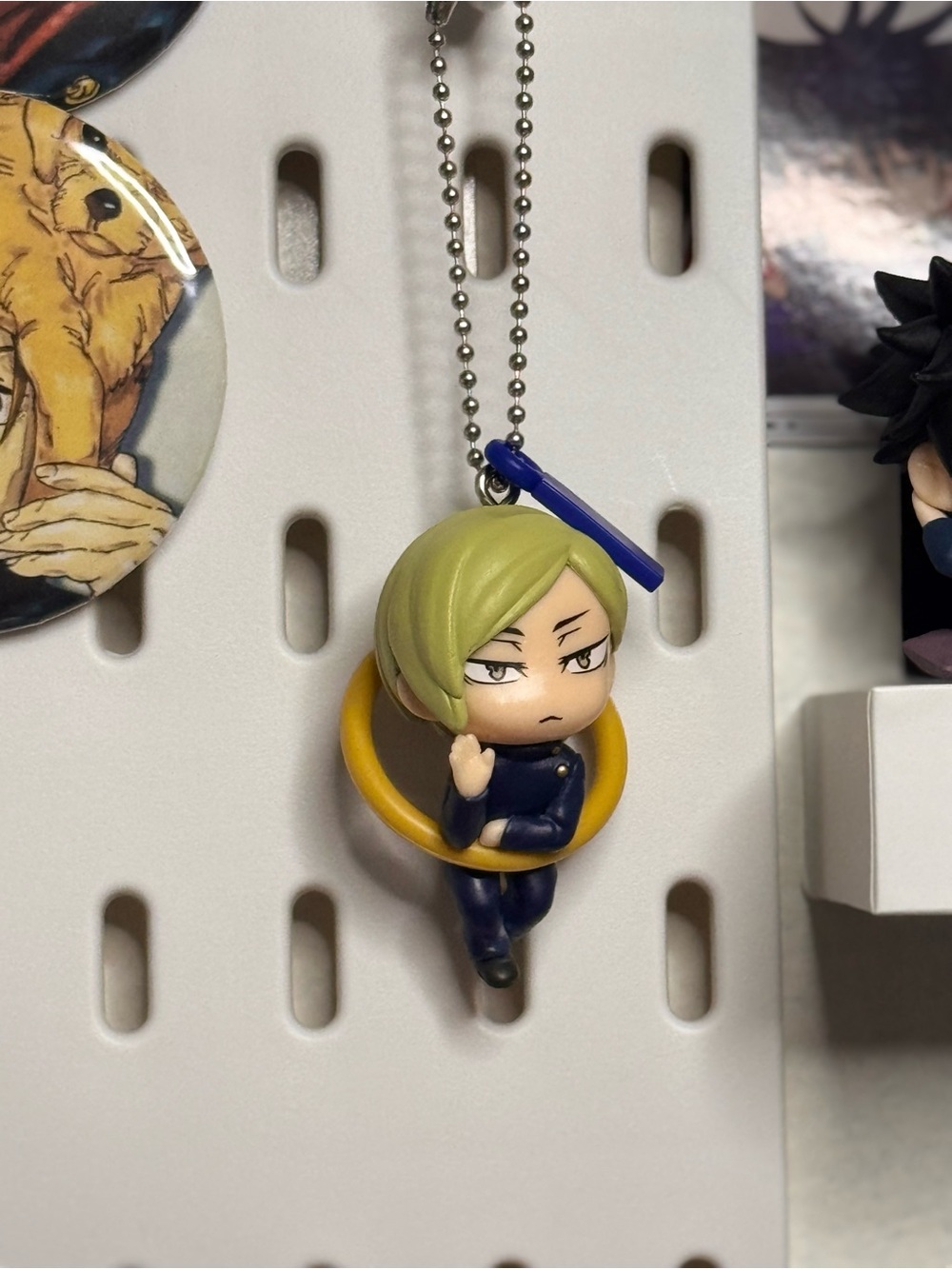 Kids Anime Character Keychain - Olive Green Hair, Navy Outfit